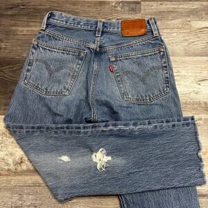 Levis 501 Light Wash Blue Womens 26x24 Distressed Button Fly Denim Jeans Red Tab